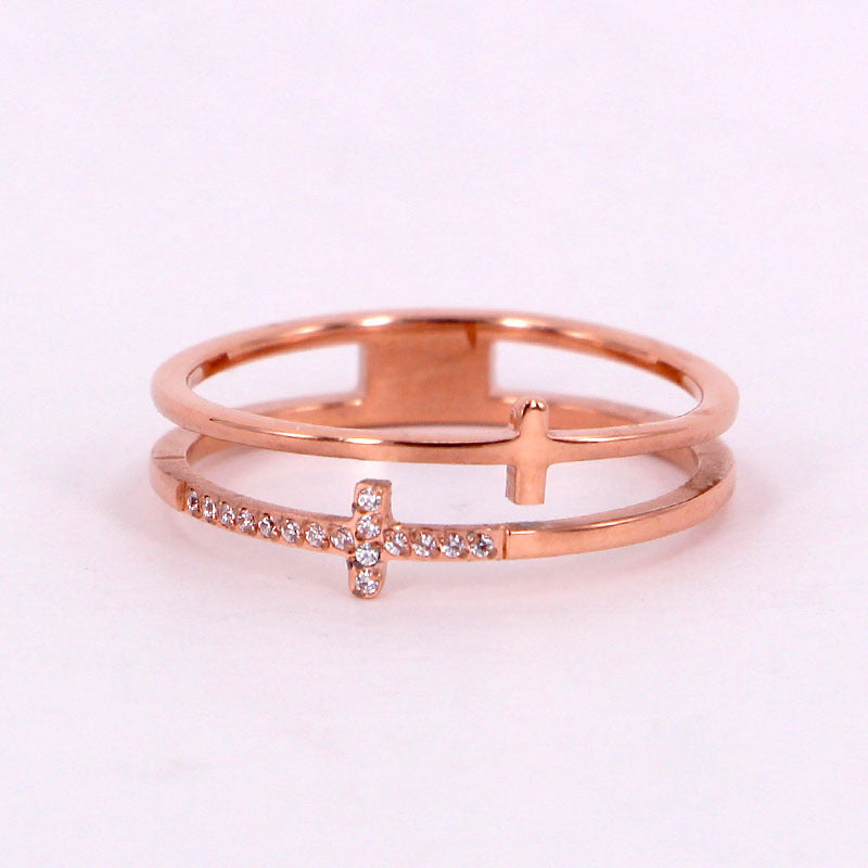 To My Daughter "Pray Through It" Twin Band Cross Ring - Gold