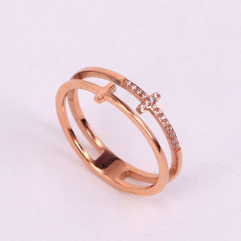 To My Daughter "Pray Through It" Twin Band Cross Ring - Gold