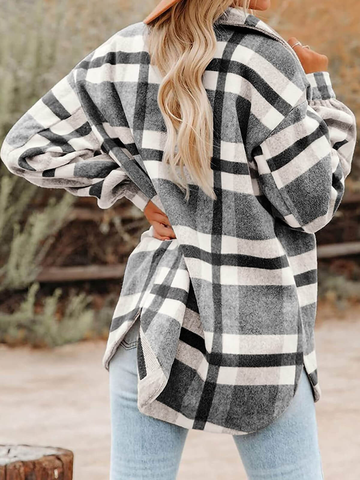 Plaid Pocket Button Top Jacket