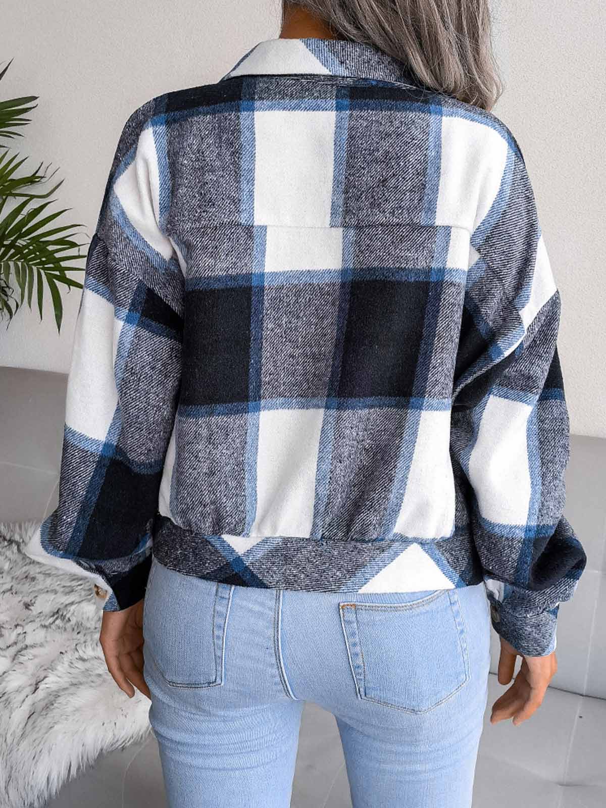 Plaid Lantern Long Sleeve Jacket