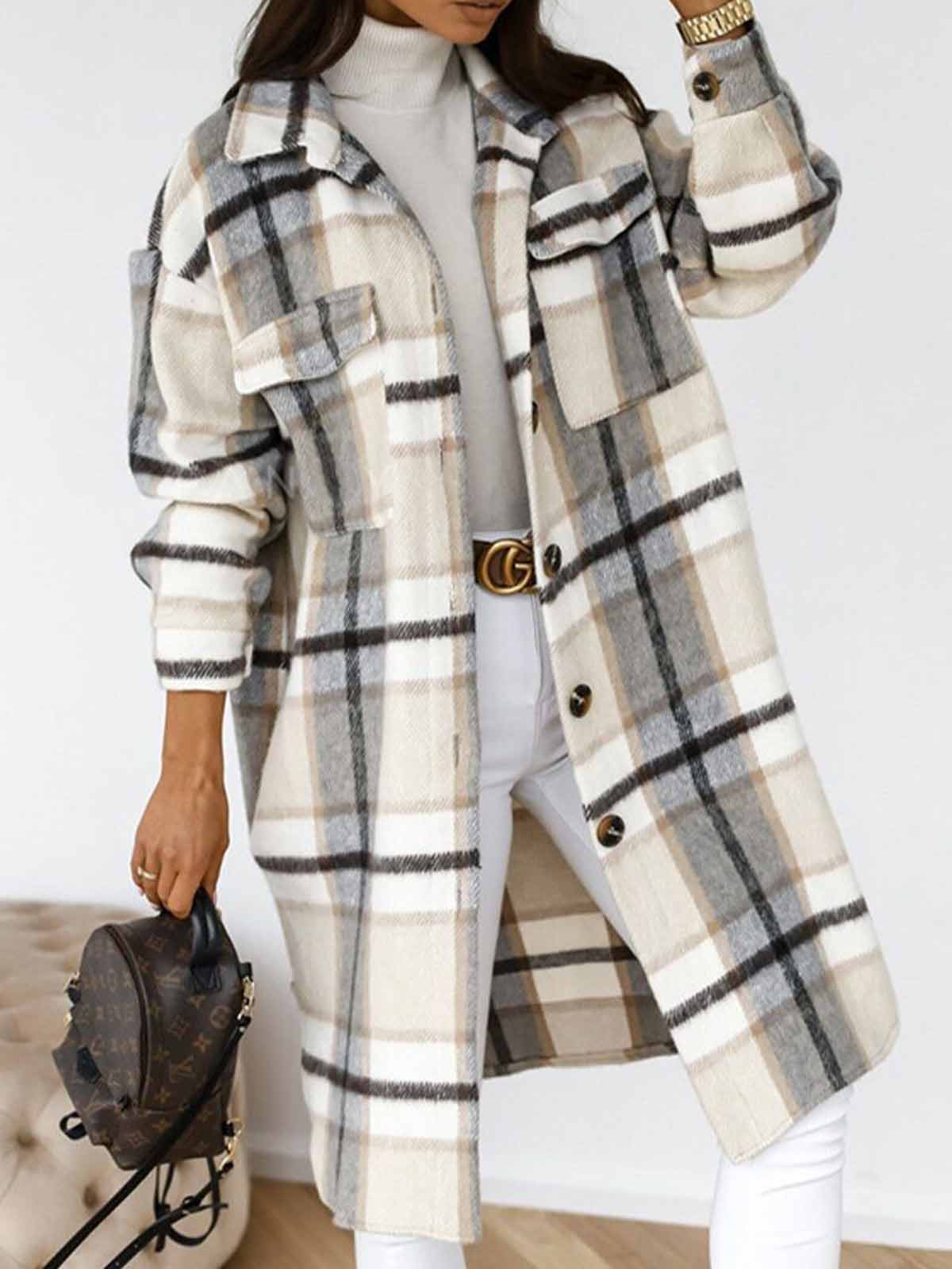 Plaid Button Down Long Coat