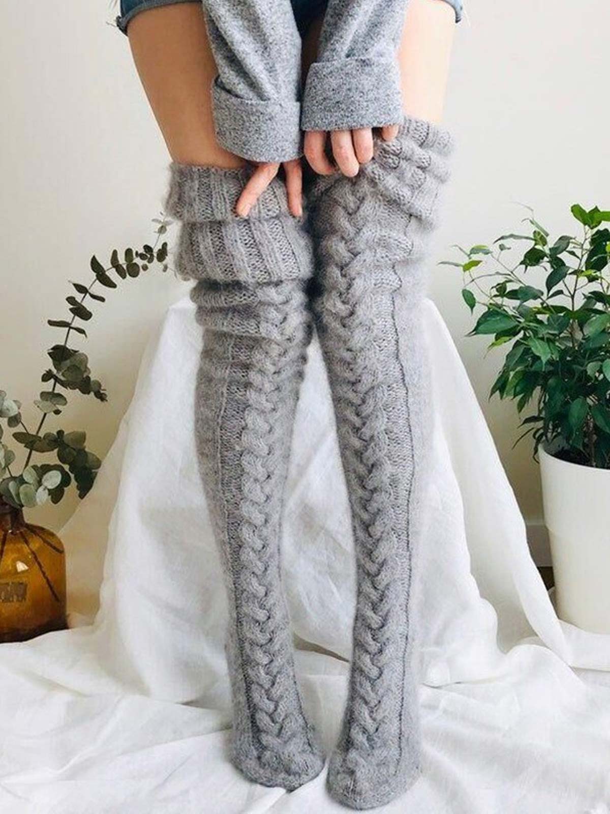 Warm Over Knee Extra Long Knitted Socks