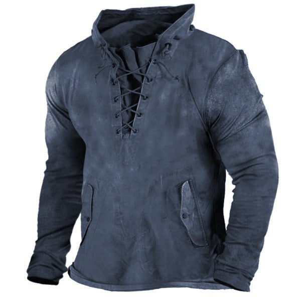 Retro Solid Color Outdoor Henley Tactical Sweatshirt