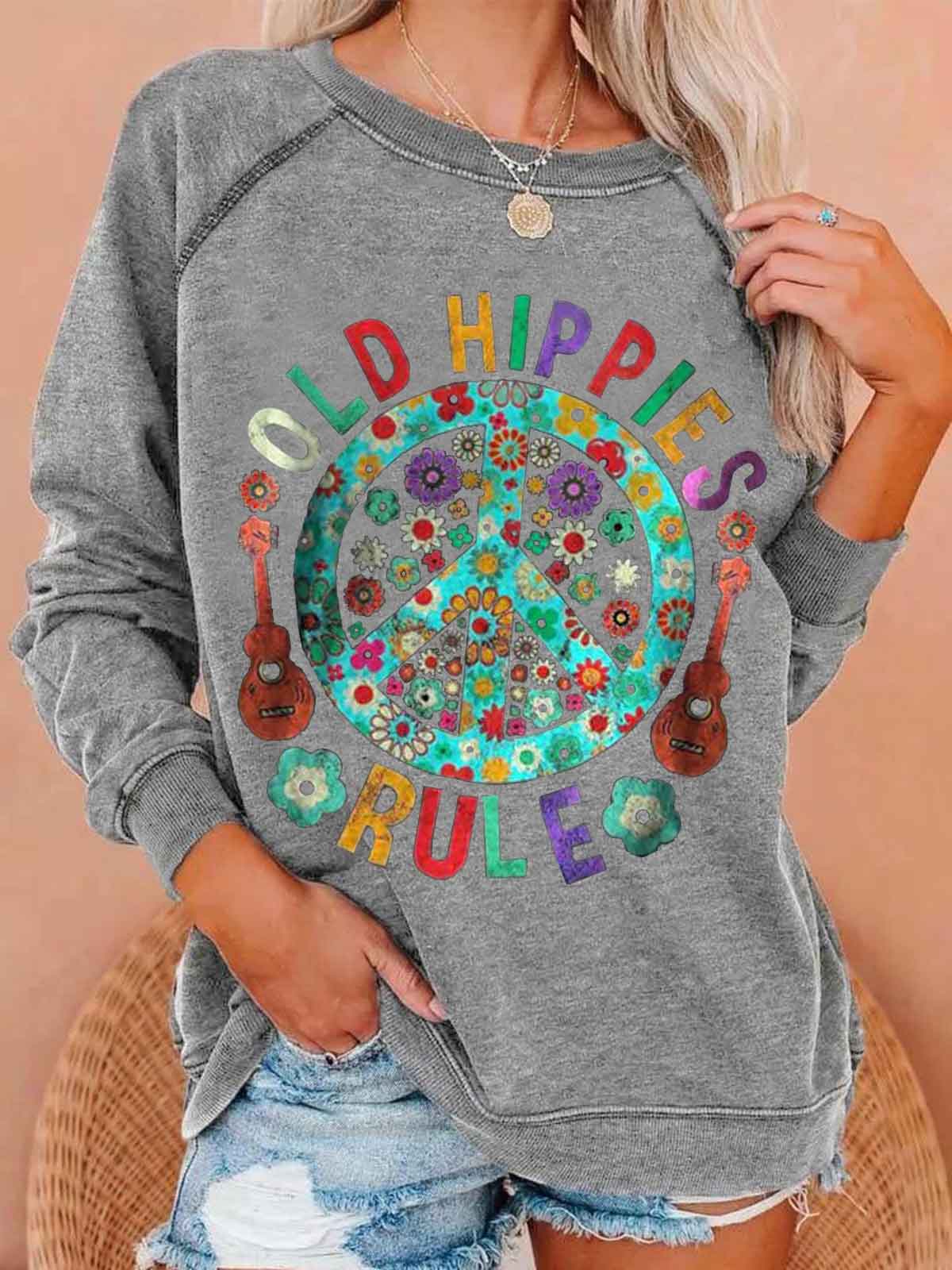 Old Hippies Rule Women Graphic Sweatshirt