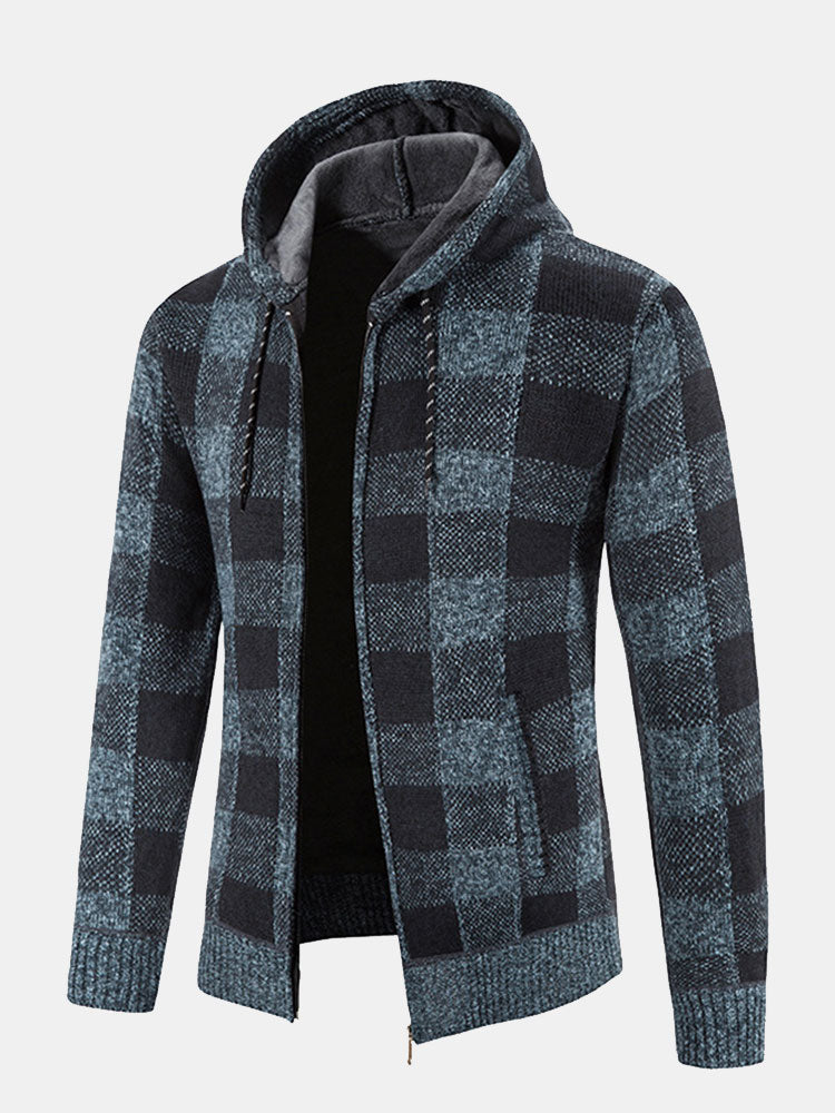 Plaid Zip Up Hooded Sweater