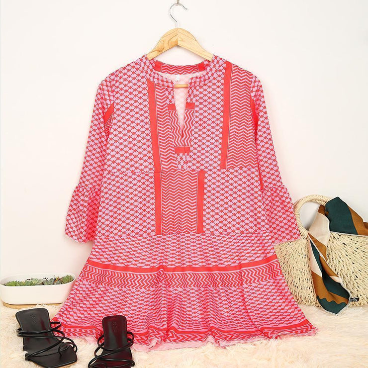 Bohemian Ruffle Sleeve V-neck Dress