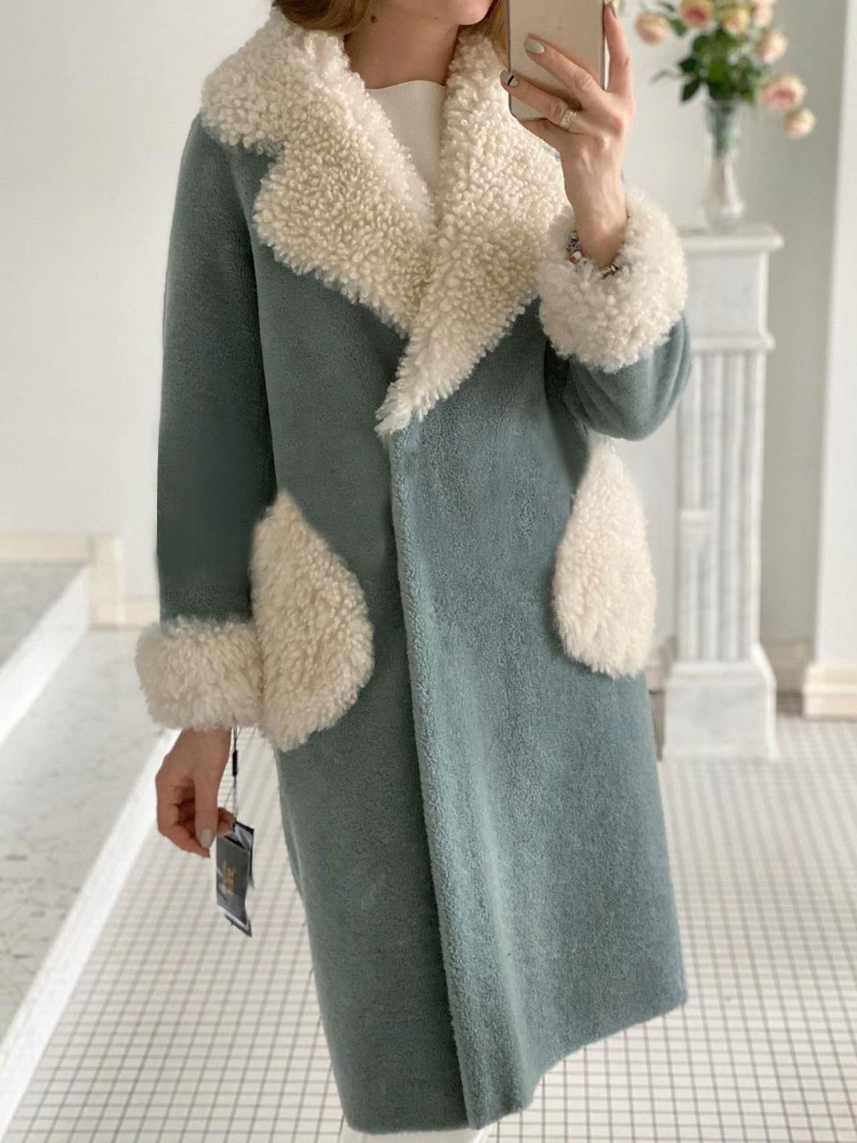 Casual Fleece Patchwork Long Coat with Pockets