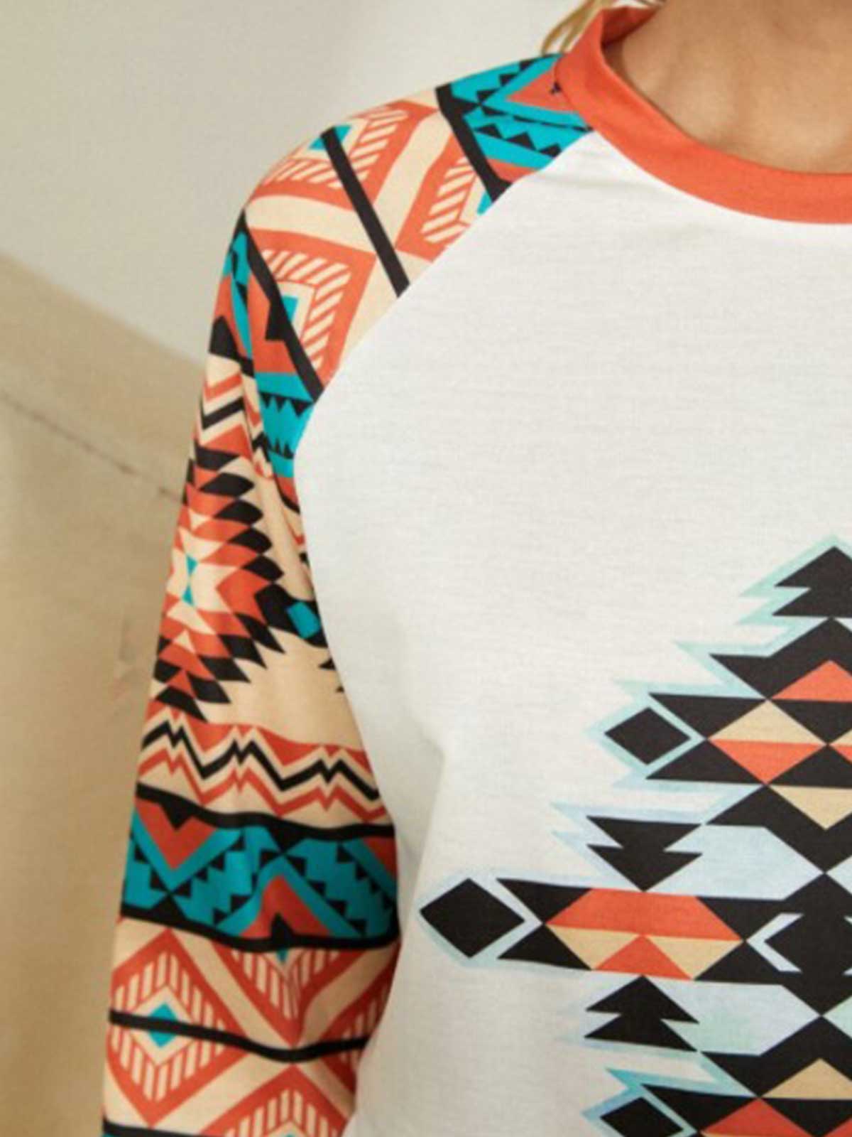 Geometry Print Raglan Tops