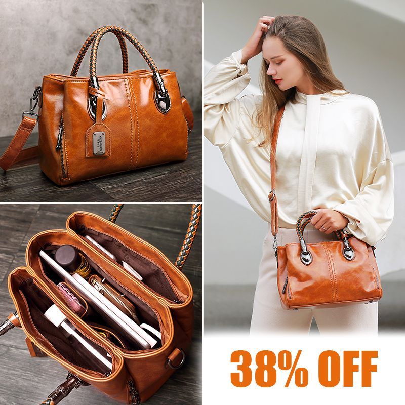 New Oil Wax Leather Handbags Boston Soft Leather Big Tote Bag