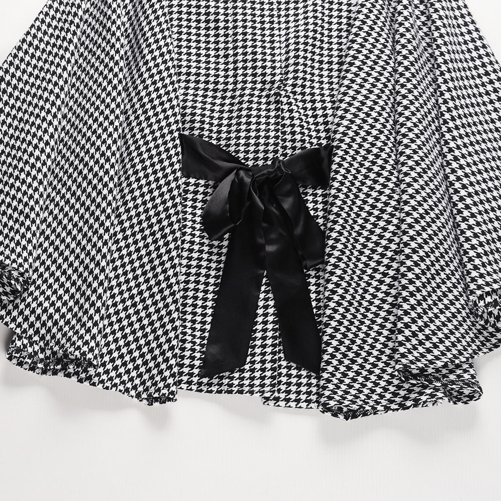 Houndstooth High Neck Cape Coat