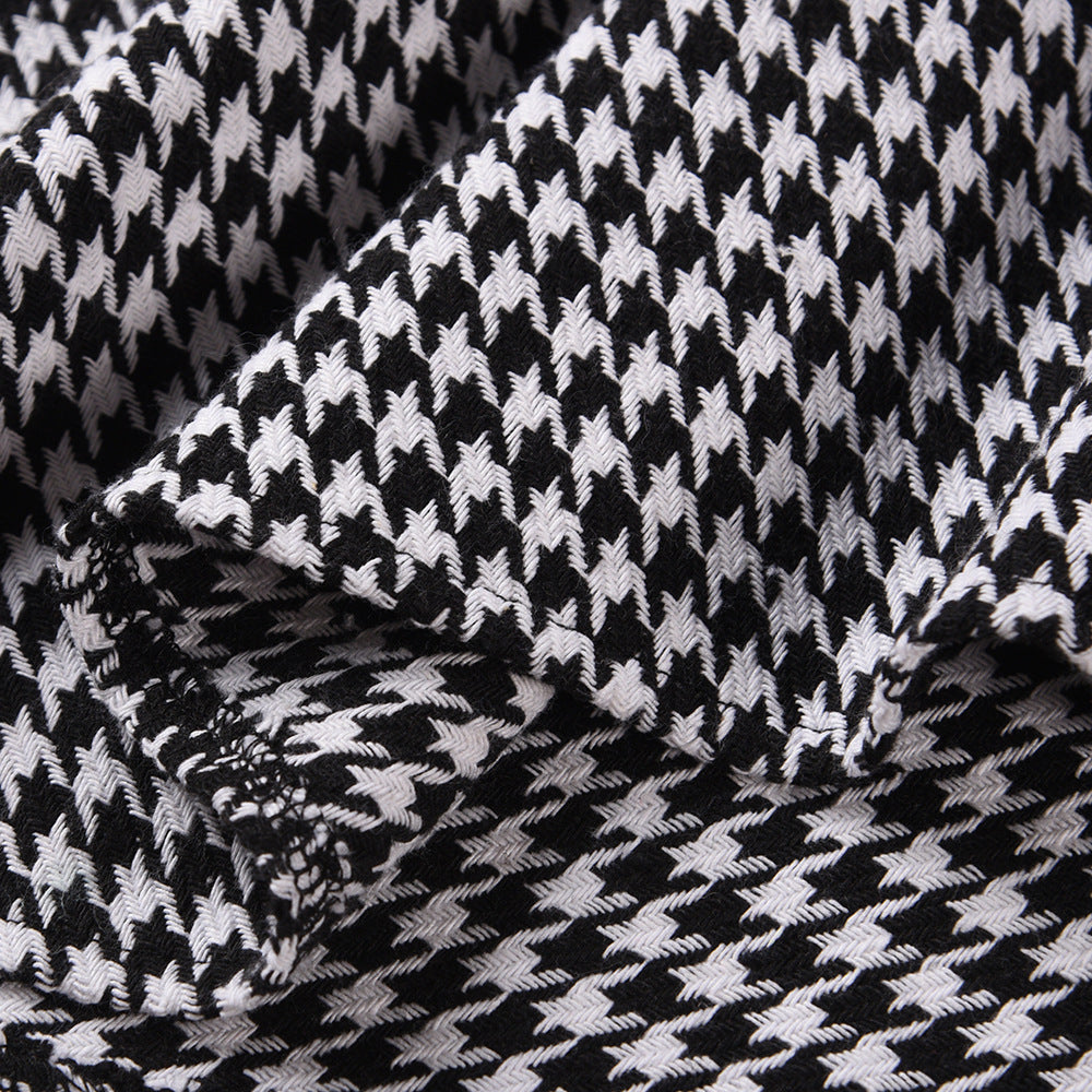 Houndstooth High Neck Cape Coat