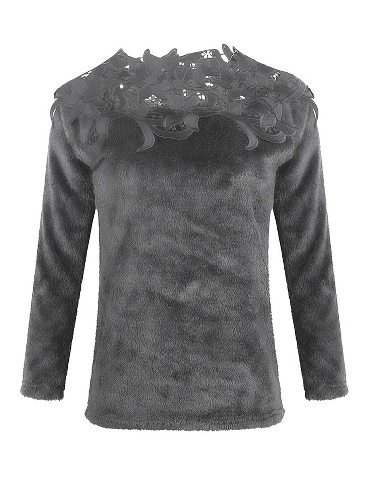 Lace Shoulder Long Sleeve Pullover Sweaters