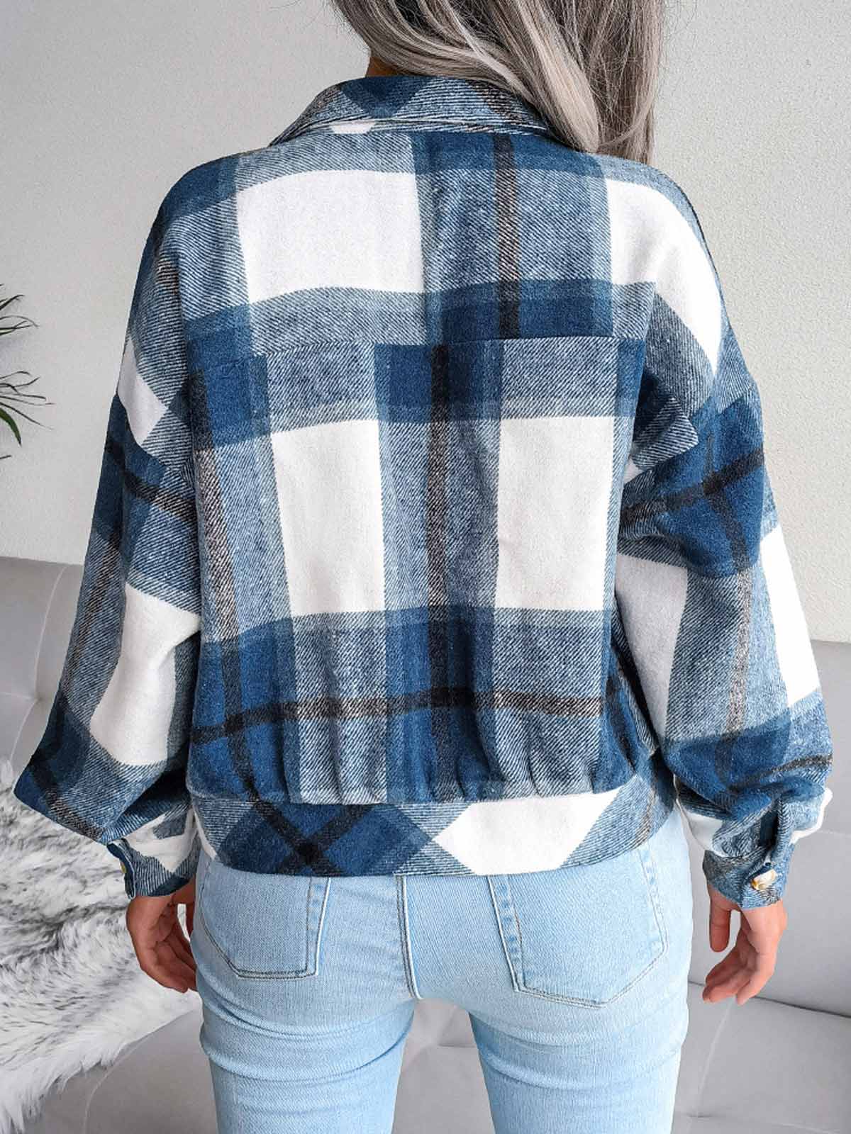 Plaid Lantern Long Sleeve Jacket