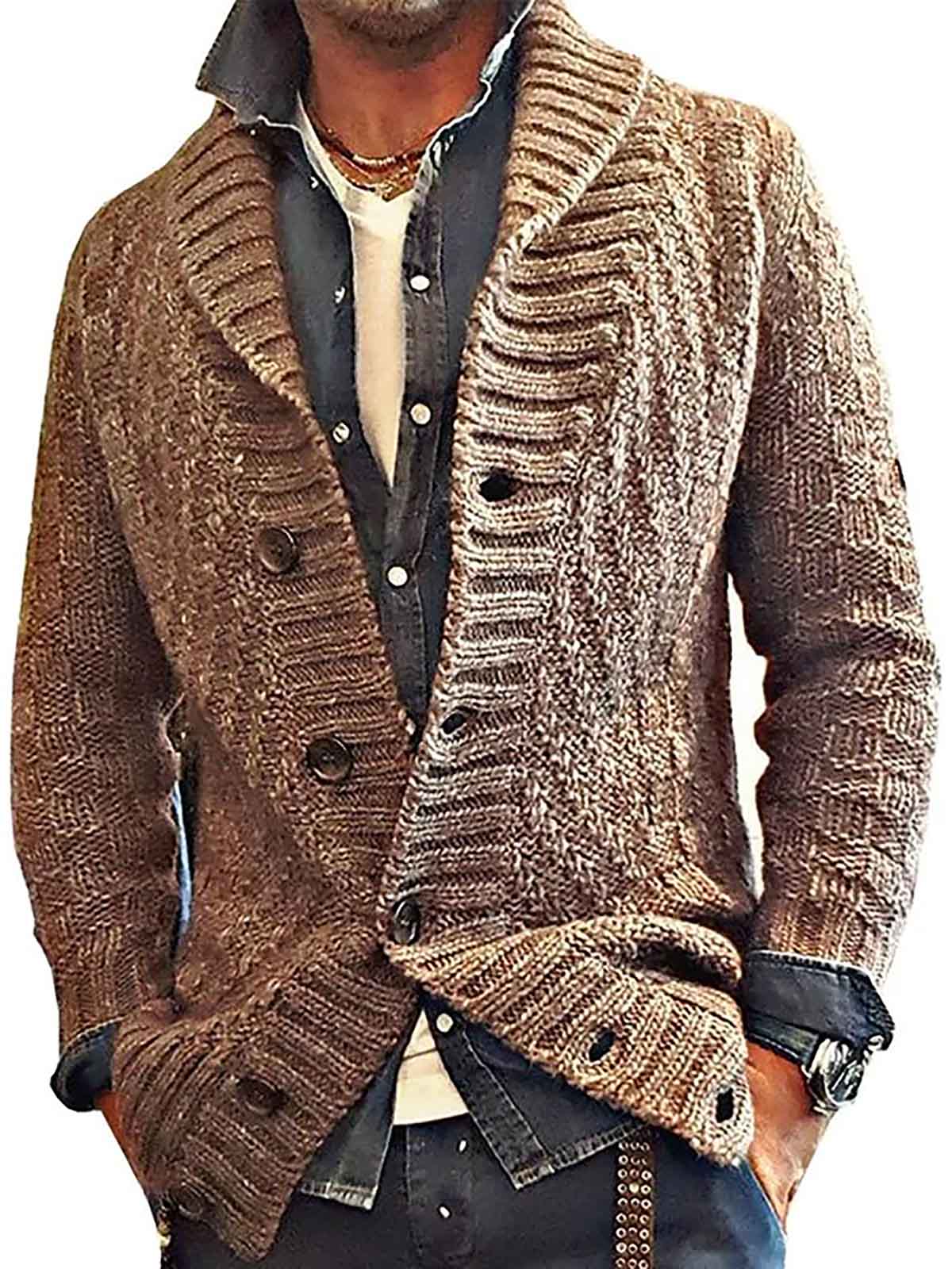 MEN'S VINTAGE LAPEL KNIT CARDIGAN JACKET