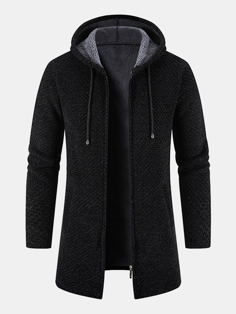 Long Line Textured Hooded Sweater Jacket