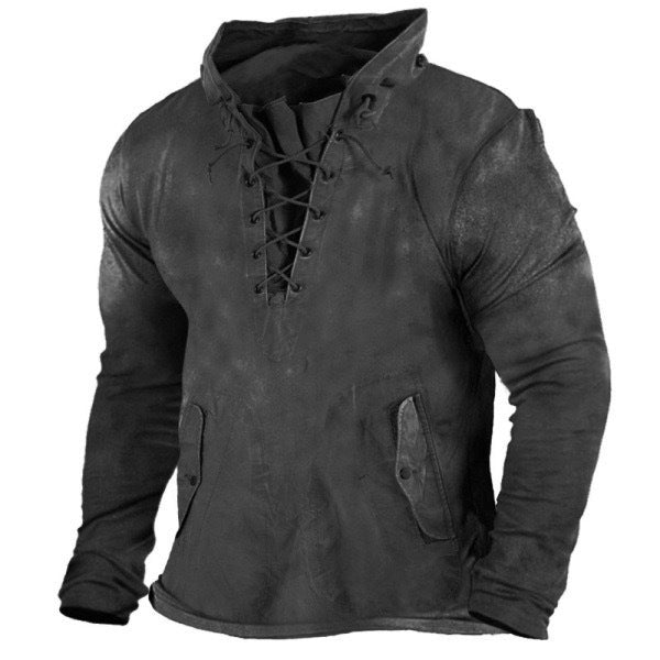 Retro Solid Color Outdoor Henley Tactical Sweatshirt