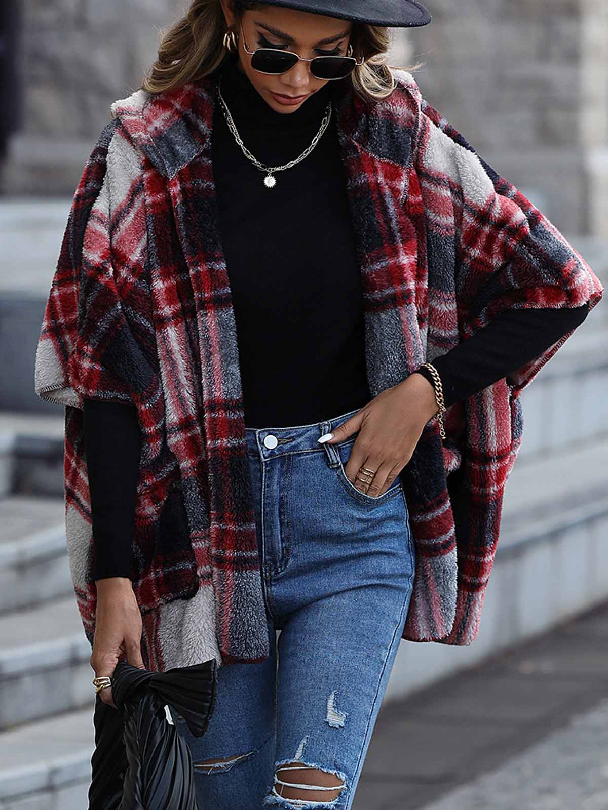 Plaid Hooded Loose Jacket