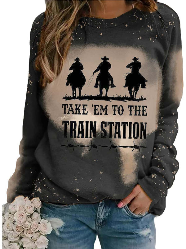 Take 'Em To The Train Station Printed Casual Sweatshirt