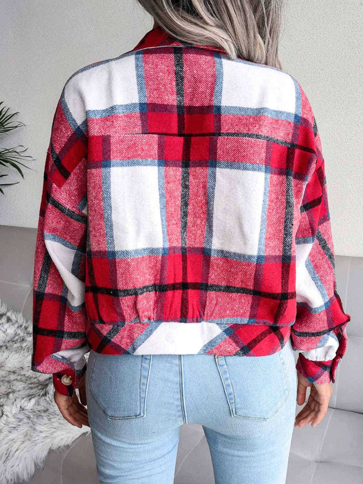 Plaid Lantern Long Sleeve Jacket