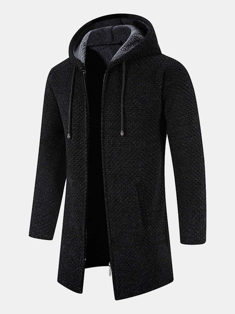 Long Line Textured Hooded Sweater Jacket