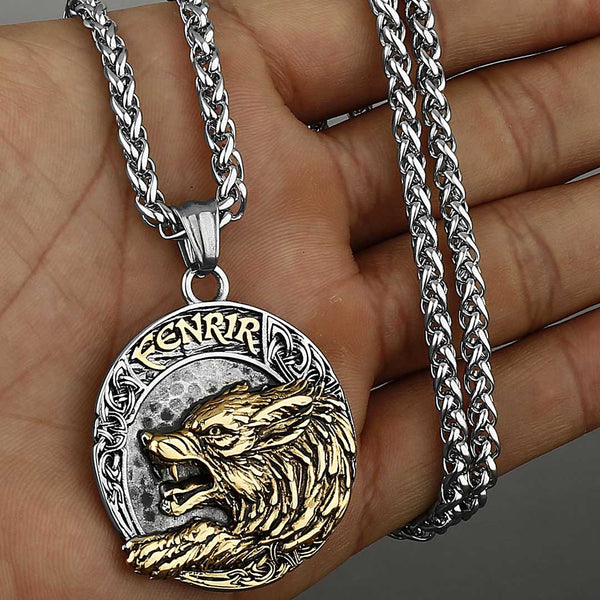 Viking Golden Wolf Pendant Necklace