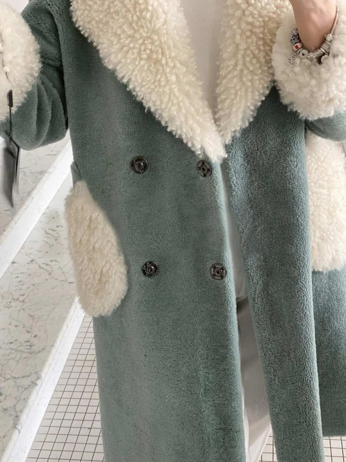 Casual Fleece Patchwork Long Coat with Pockets