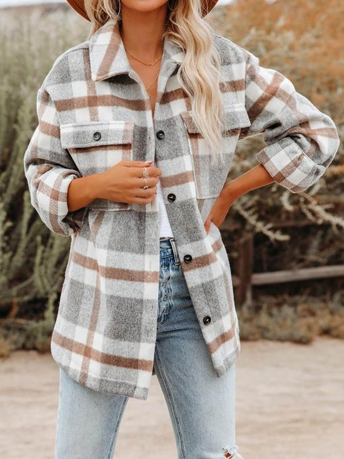 Plaid Pocket Button Top Jacket