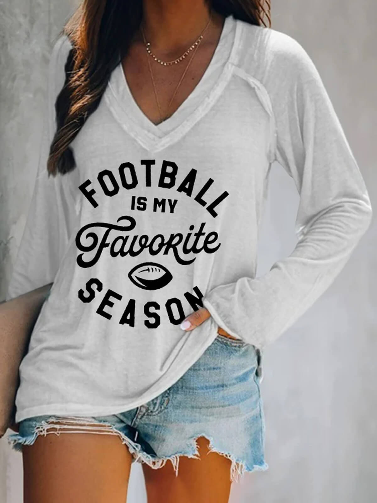 Football Print V Neck Casual T-Shirt