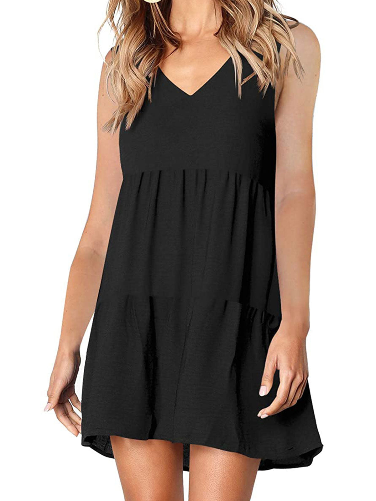 Plain Ruffled V-Neck Dresses