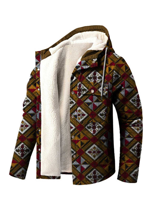 Retro 3D Printed Hooded Fleece Jacket