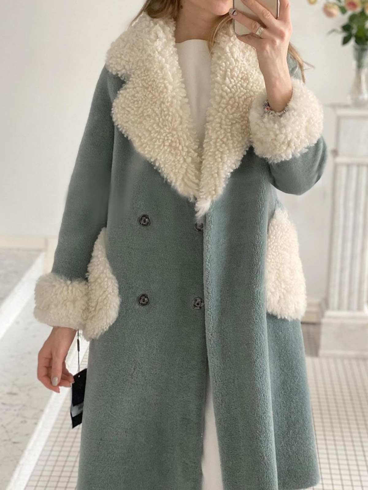 Casual Fleece Patchwork Long Coat with Pockets