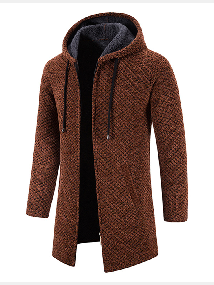 Long Line Textured Hooded Sweater Jacket