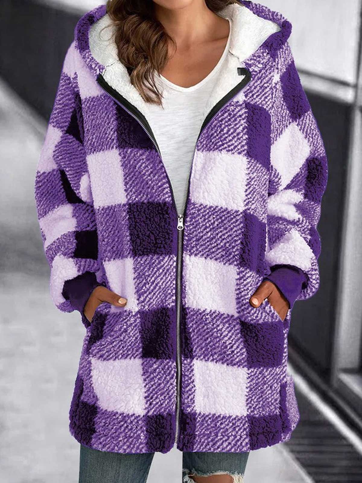 Oversized Hoodie Plaid Loose Overcoat