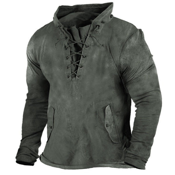 Retro Solid Color Outdoor Henley Tactical Sweatshirt