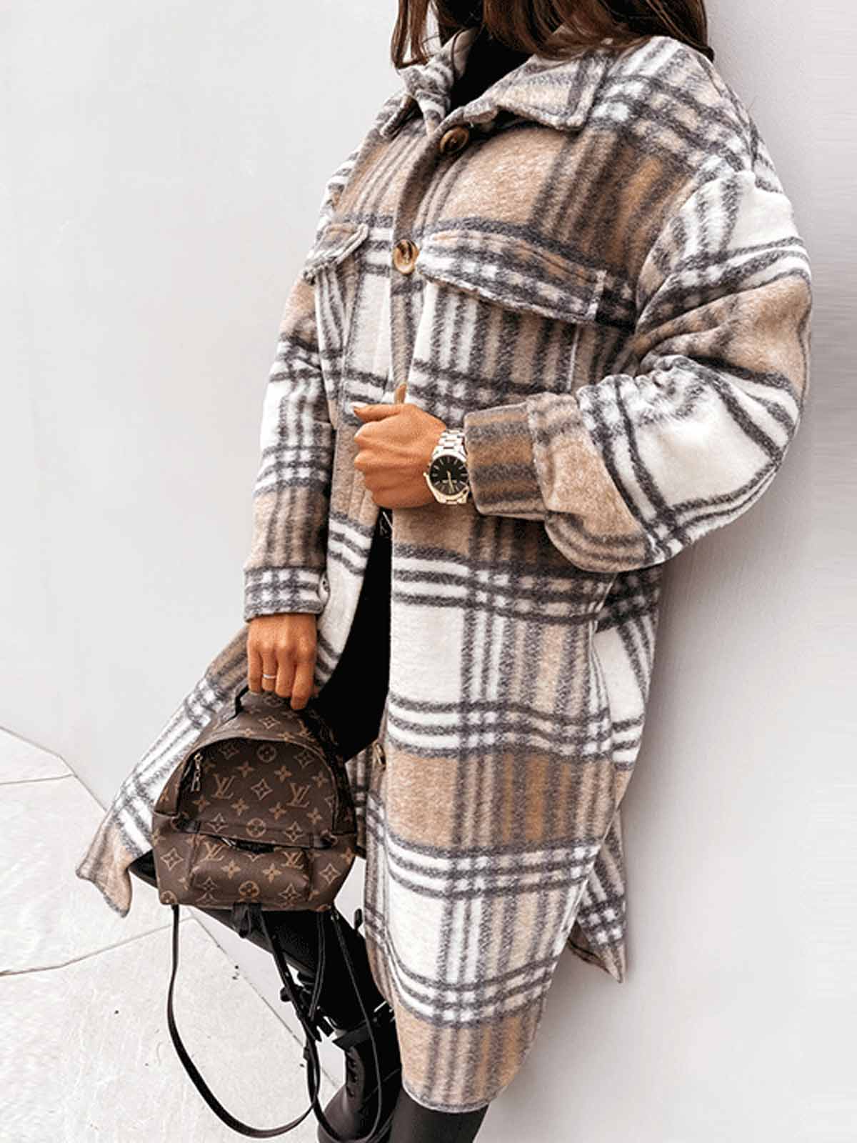 Plaid Button Down Long Coat