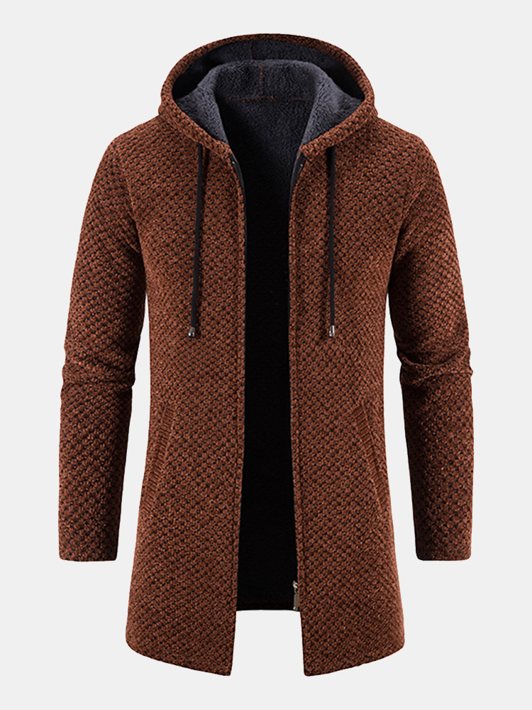 Long Line Textured Hooded Sweater Jacket