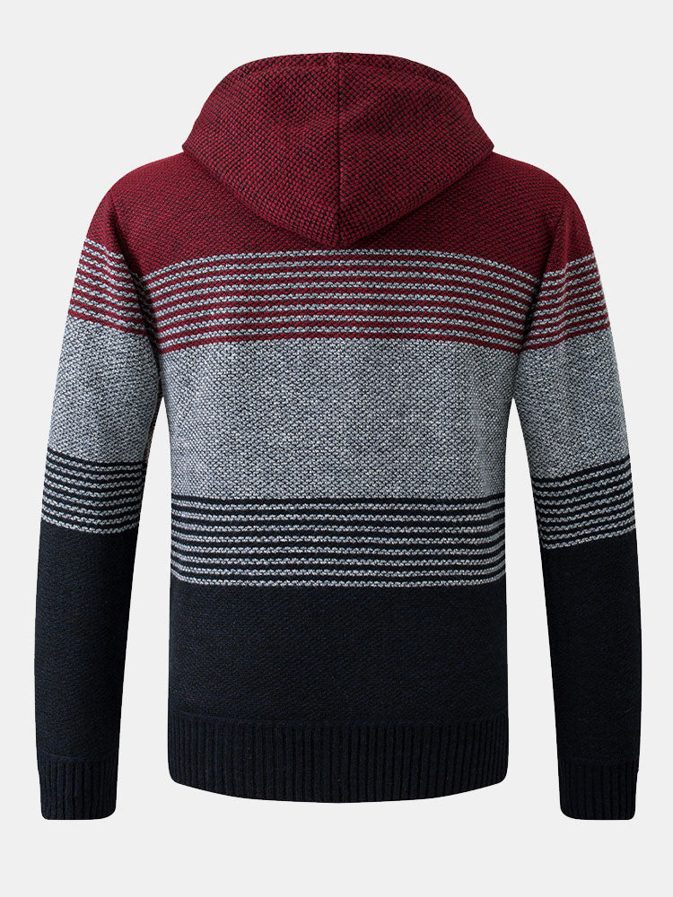 Zip Up Striped Hooded Sweater