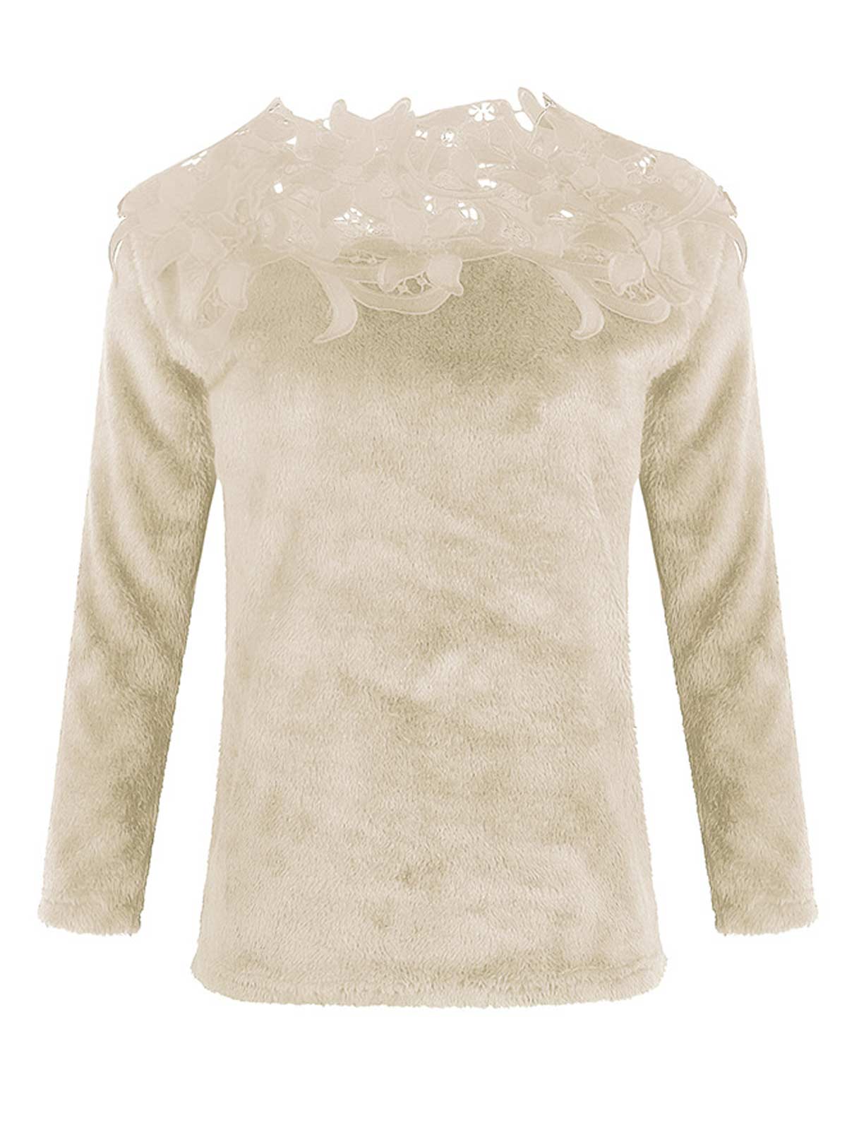 Lace Shoulder Long Sleeve Pullover Sweaters