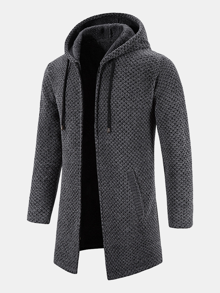 Long Line Textured Hooded Sweater Jacket