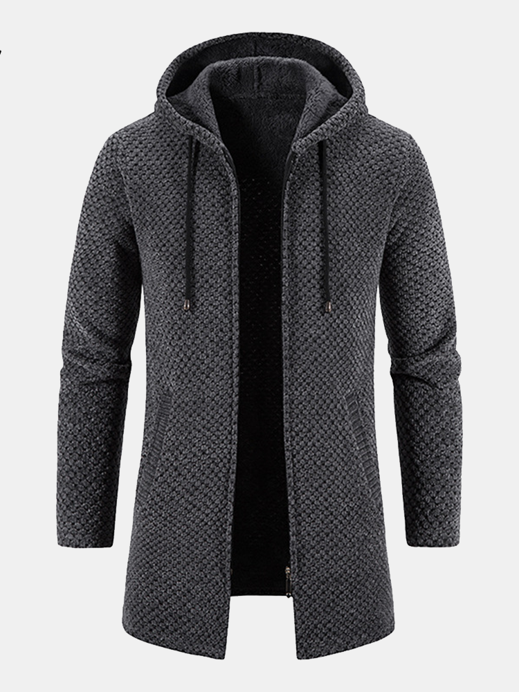 Long Line Textured Hooded Sweater Jacket