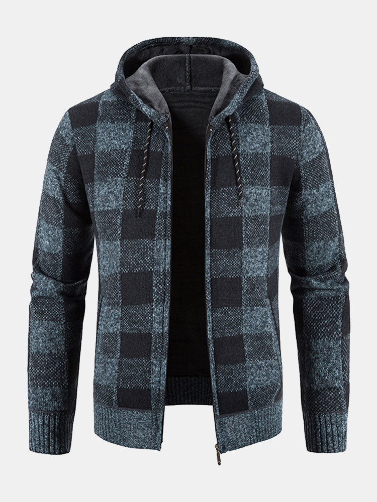 Plaid Zip Up Hooded Sweater