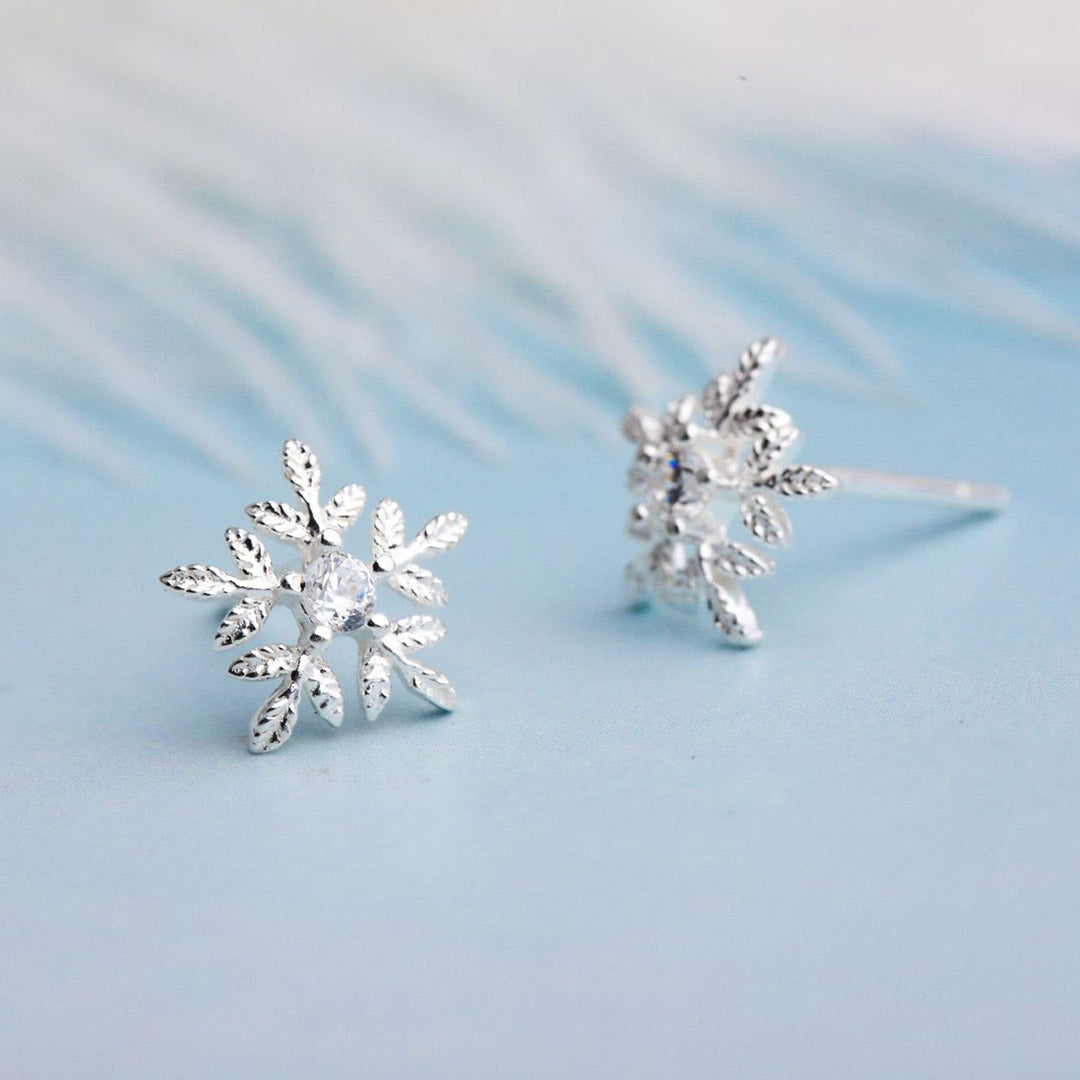 Silver Stud Snowflake Earrings