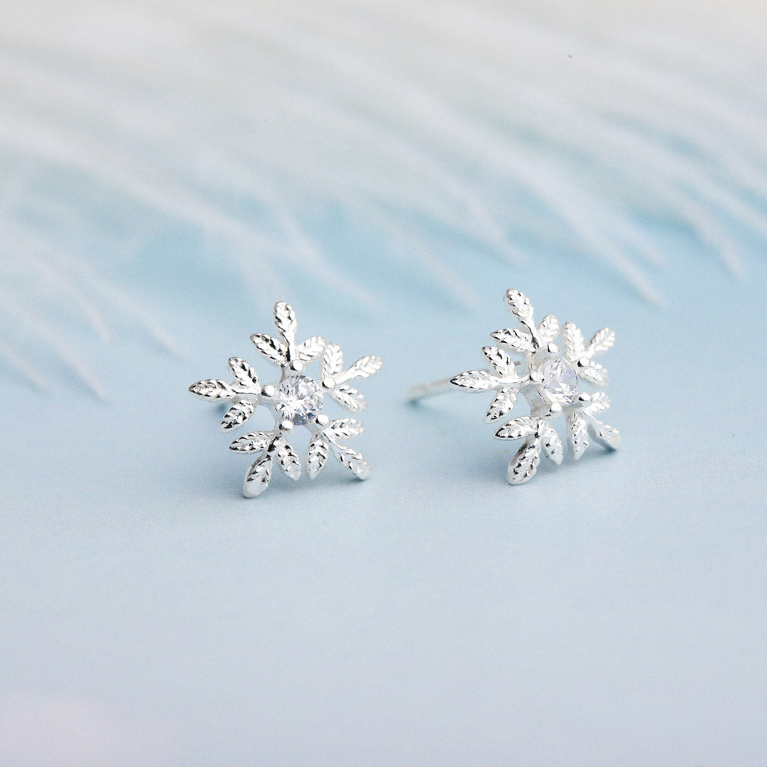 Silver Stud Snowflake Earrings
