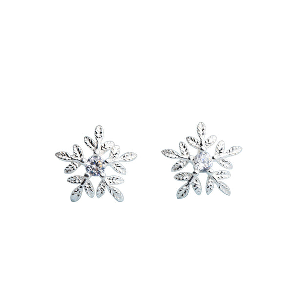 Silver Stud Snowflake Earrings