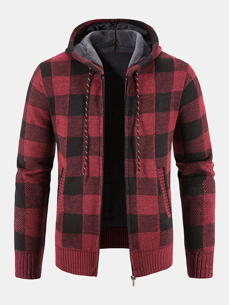 Plaid Zip Up Hooded Sweater