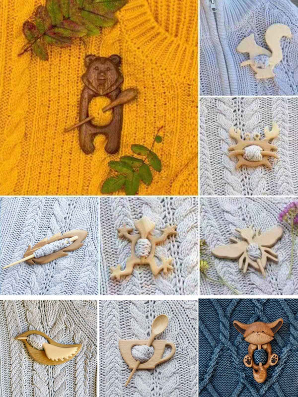 🐘Brooch Pin With Wooden Animal Pattern (Sweater Clip)🦁