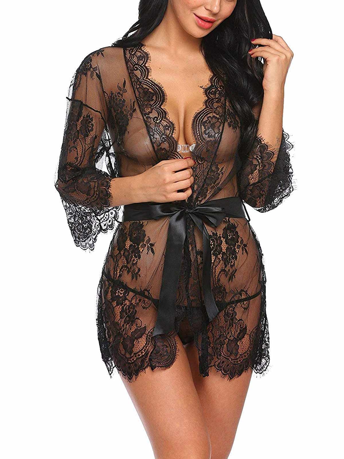 Sexy Lace Rob Mesh Kimono