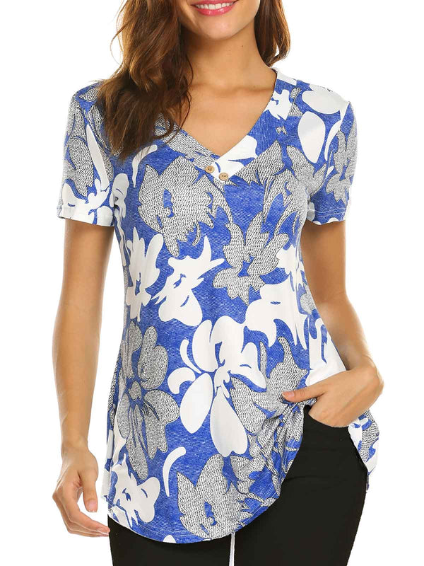 Floral Print V Neck Tunic Tops