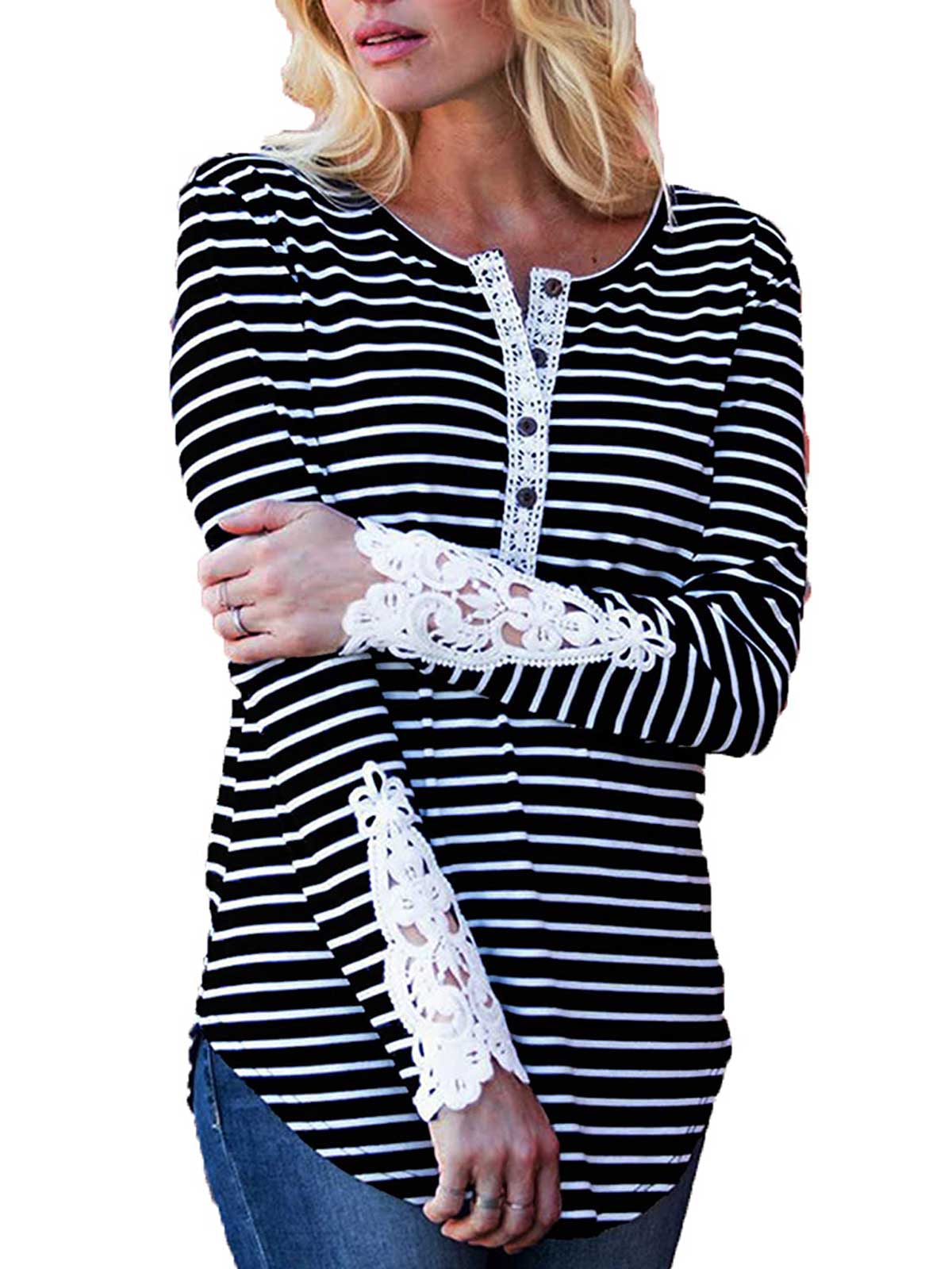 Striped Button Down Lace Blouse