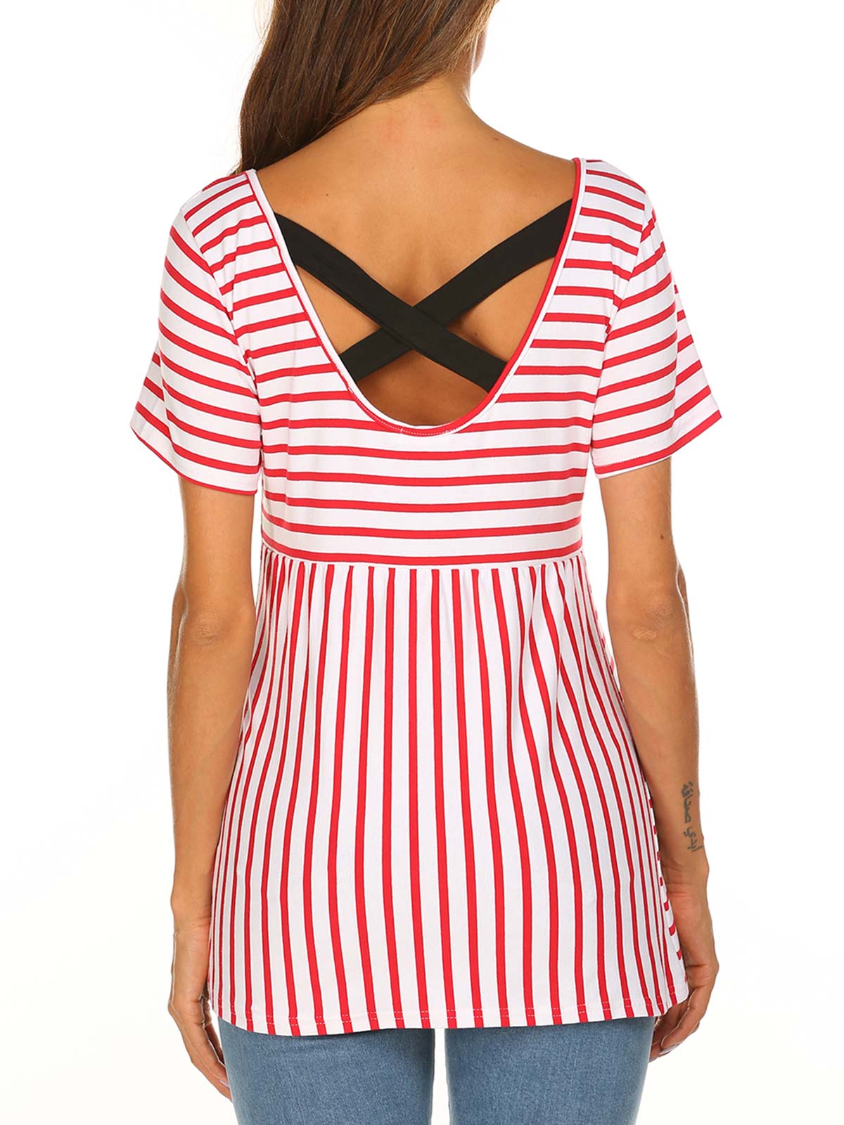 Striped Criss Cross Back Tops